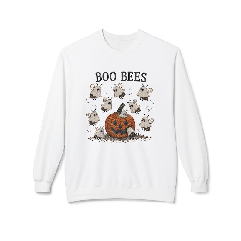 Faux Beaded Styled Boo Bees Halloween pumpkin crewneck sweatshirt | ghost bees design Bild 3