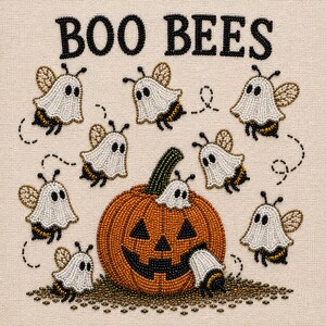 Faux Beaded Styled Boo Bees Halloween pumpkin crewneck sweatshirt | ghost bees design Bild 2