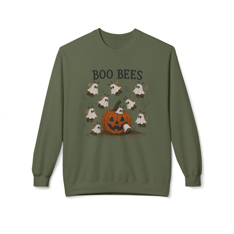 Faux Beaded Styled Boo Bees Halloween pumpkin crewneck sweatshirt | ghost bees design Bild 6