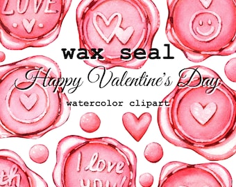 Wax seal clipart watercolor. Happy Valentine's Day design, love, romance, wedding heart. Letter Postcard Pink Mail digital. Transparent PNG.