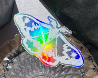 Sun Moth Holographic Sticker, Moth Sticker, Holographic Moth Sticker, Celestial Stickers, Cloud Stickers, Cloud Butterfly Sticker, Cute Moth