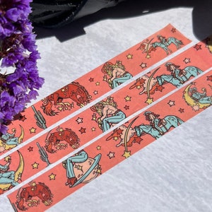 Cinta washi de vaquera cósmica, cinta washi con mucho estilo, cinta de diario creativa, washi de ovnis, pegatinas retro para planificadores, cinta washi de pin up, pegatinas de vaquera
