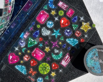 Bejeweled Sticker Sheet, Gemstone Stickers, Jewel Stickers, Diamond Stickers, Junk Journal Stickers, Filler Stickers, Rhinestone Stickers