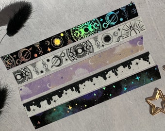 Celestial Washi Tape Set, Glitter Washi Tape,  Washi Tape Samples, Galaxy Washi Tape, Holographic Craft Tape, Zodiac Washi Tape
