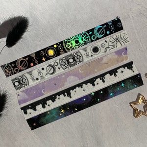 Celestial Washi Tape Set, Glitter Washi Tape,  Washi Tape Samples, Galaxy Washi Tape, Holographic Craft Tape, Zodiac Washi Tape