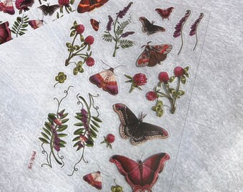Butterfly Sticker Sheet, Moth and Butterfly Stickers, Junk Journal Stickers, Bullet Journal Stickers, Sticker Borders, Clear Plant Stickers