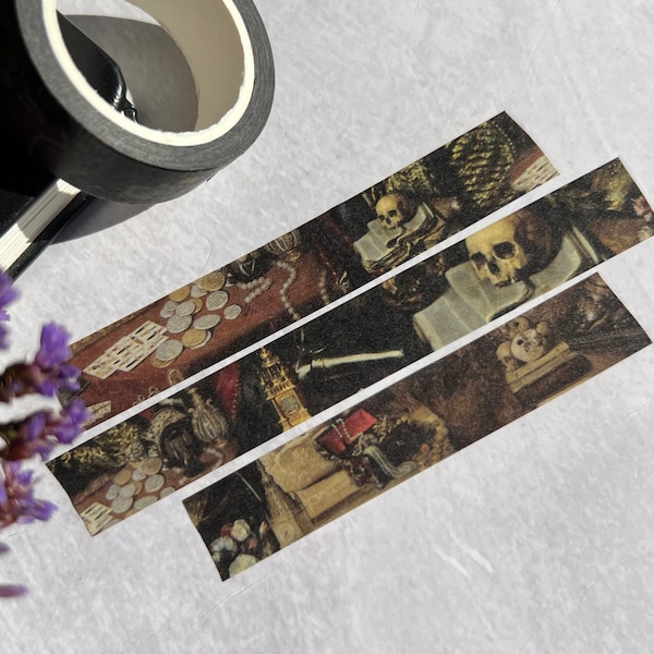 Gothic Vanitas Washi Tape, Skull Washi Tape, Antique Spanish Painting Washi Tape, Vanitas Art, Pirate Washi Tape, Dark Academia Washi Tape