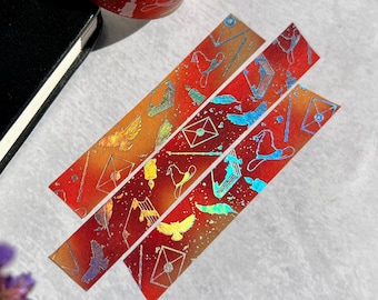 Cinta washi holográfica de mago y bruja, cinta washi de búho, cinta washi de sombrero de mago, pegatinas de varita mágica, artículos de papelería ocultistas, cinta washi de bruja
