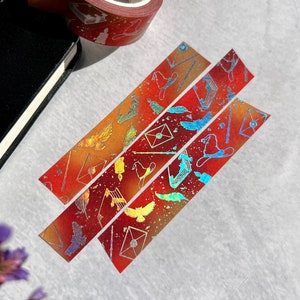 Wizard and Witch Holographic Washi tape, Owl Washi Tape, Wizard Hat Washi Tape, Magic Wand Stickers, Occult Stationery, Witchy Washi Tape
