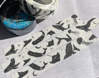 Celestial Ocean Animals Glitter Washi Tape, Stingray Washi, Whale Washi Tape, Jellyfish Washi, Moon Glitter Washi, Celestial Junk Journal