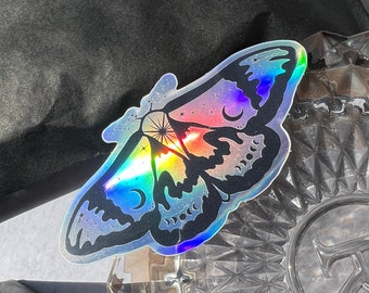 Moon Moth Holographic Sticker, Moth Sticker Lunar Moth Sticker, Celestial Stickers, Moon Stickers, Butterfly Stickers, Witchy Stickers