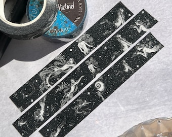 Celestial Mermaid Glitter Washi Tape, Siren Washi Tape, Mermaid Washi, Junk Journal Stickers, Moon & Star Stickers, Siren Fantasy, Mermaids