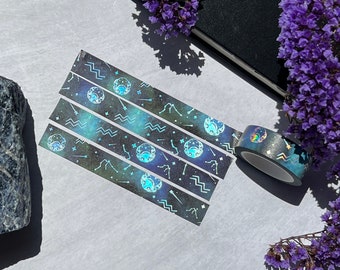 Aquarius Holographic Washi Tape, Zodiac Washi Tape, Moon Washi Tape, Stars and Planets Washi Tape, Astrology Washi Tape, Star Sign Washi