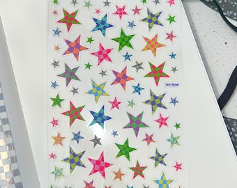 Checkered Star Stickers, Junk Journal Stickers, Filler Stickers