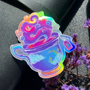 Celestial Teacup Sticker, Witchy Stickers, Celestial Stickers, Teacup Sticker, Occult Stickers, Moon Phase Stickers, Trippy Sticker