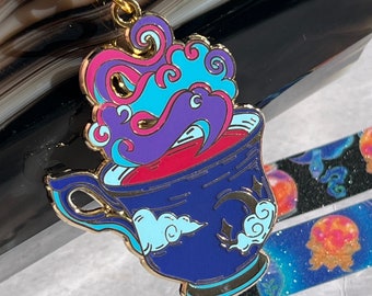 Celestial Teacup Keychain, Glow-in-the-dark Celestial Keychain, Hard Enamel Keychain, Witchy Keychain, Witchy Gifts, Moon Keychain