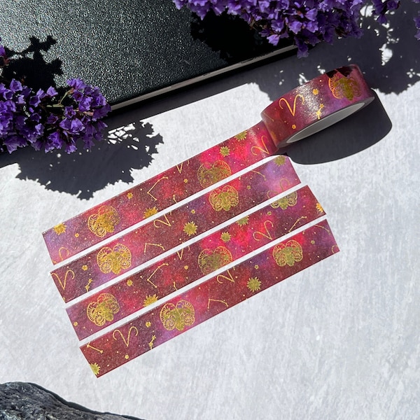 Aries Holographic Washi Tape, Zodiac Washi Tape, Moon Washi Tape, Stars and Planets Washi Tape, Astrology Washi Tape, Star Sign Washi