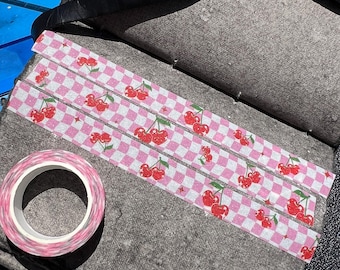 Cherry Checkered Glitter Washi Tape, Cherry Washi Tape, Y2k Washi Tape, Junk Journal Tape, Glitter Washi Tape