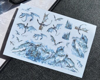 Dragon Sticker Sheet, Dragon Sticker Sheet, Medieval Notepad, DND Stickers, Mythical Creatures, Dragon Stickers, Junk Journal Stickers