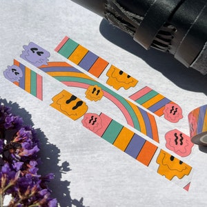 Smiley Face Washi Tape, Groovy Washi Tape, 60s Washi Tape, Rainbow Washi Tape, Clear Washi Tape, Retro Washi Tape, 90's Bujo Stickers