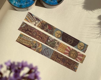 Antique Astronomy Washi Tape, Sun and Moon Washi Tape, Zodiac Washi Tape, Dragon Washi Tape, Antique Moon Illustrations,  Vintage Style Bujo