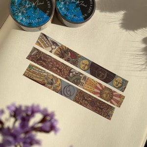 Antique Astronomy Washi Tape, Sun and Moon Washi Tape, Zodiac Washi Tape, Dragon Washi Tape, Antique Moon Illustrations,  Vintage Style Bujo