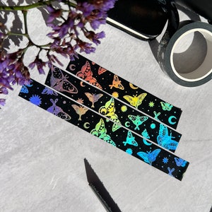 Butterfly Holographic Washi Tape, Moth Washi Tape, Holographic Moon Washi Tape, Butterfly Planner Stickers, Moth Journal Stickers