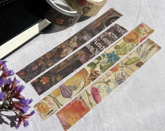 Antique Floral Washi Tape Set, Calligraphy Washi Tape, Antique Floral Illustrations, Vintage Style Bujo, Flora and Fauna Art, Fungi Washi