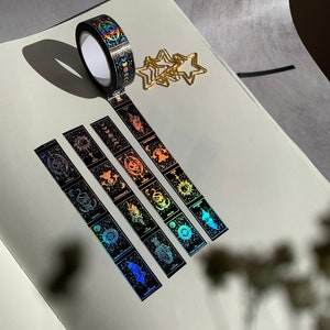 Fita Washi de Cartas de Tarô, Fita Washi de Baralho de Tarô Celestial, Carta dos Arcanos Maiores, Carta dos Arcanos Menores, Fita Washi do Zodíaco, Fita Washi Holográfica