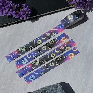 Cancer Holographic Washi Tape, Zodiac Washi Tape, Moon Washi Tape, Stars and Planets Washi Tape, Astrology Washi Tape, Star Sign Washi