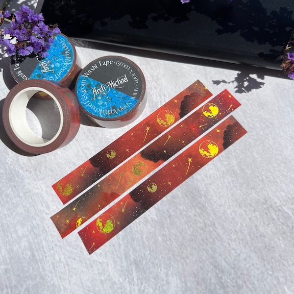 Red Skies Holographic Washi Tape, Space Washi Tape, Moon Phase Washi Tape, Stars and Planets Washi Tape, Planner Tape, Astrology Washi Tape