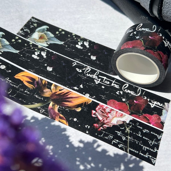 Gothic Floral Washi Tape, Gothic Love Washi Tape,  Floral Washi Tape, Baroque Art Washi Tape, Ink Spill Washi Tape, Spooky Washi Tape