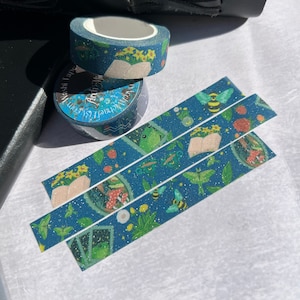 Cottage Friends Glitter Washi Tape, Mushroom Washi Tape, Plantes et herbes Washi, Papeterie Green Witch, Cottagecore Washi Tape, Frog Washi
