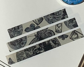 Lunar Moth Washi Tape, Moth Washi Tape, Moon Washi, Mystic Washi Tape, Witchy Washi Tape, Antique Washi Tape, Dark Academia, Spooky Washi