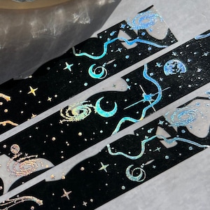Fita Washi holográfica Celestial Swirl, Fita Washi Moon, Fita Washi Estrela, Fita Washi Astrologia, Fita Washi Espacial, Fita Washi Preta e Branca