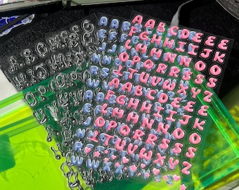Chrome Letter Sticker Pack, Alphabet Stickers, Bubble Letter Stickers, y2k Letter Stickers, Pink Letter Stickers