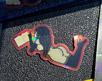 Journaling Babe Sticker, Naked Girl Sticker, Bibliophile Sticker, Kindle Stickers