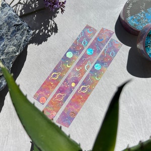 Pink Skies Holographic Washi Tape, Space Washi Tape, Moon Phase Washi Tape, Stars and Planets Washi Tape, Planner Tape, Astrology Washi Tape