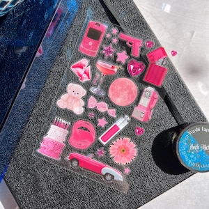Foglio di adesivi estetici rosa, pacchetto di adesivi y2k, adesivi Color Story, adesivi per torte vintage, adesivi per diari spazzatura, pacchetti di adesivi retrò