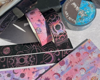 Pink Celestial Washi Tape Duo, Space Washi Tape, Moon Phase Washi Tape, Stars and Planets Washi Tape, Pink Washi, Sunset Washi Tape