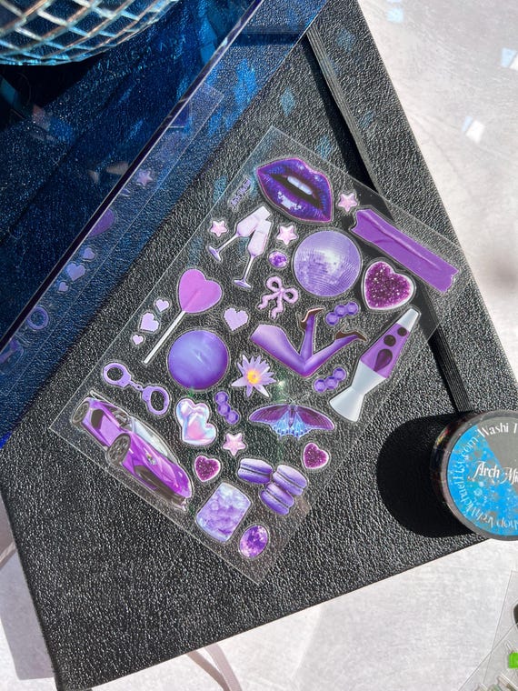 Purple Aesthetic Sticker Sheet, y2k stickers, Junk Journal Stickers, Lava Lamp Stickers, Crystal Stickers, Bow Stickers, Journal Accents