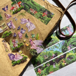 Garden Fairy Stationery Set, Fairy Washi Tape, Faerie Stickers, Mushroom House Stickers, Fae Washi Tape, Fae Traps, Cottagecore Stationery