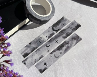 Grey Skies Glitter Washi Tape, White and Black Space Washi Tape, Moon Washi Tape, Creative Journal Stickers, Cloud Washi Tape