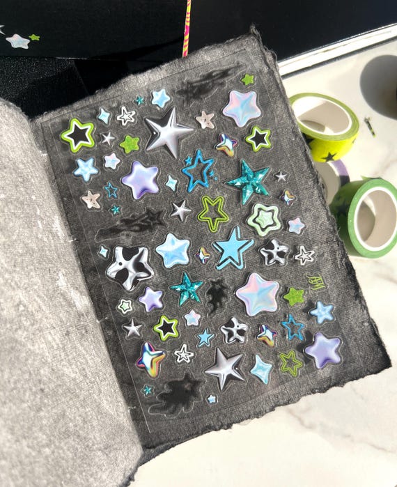Star Sticker Sheet II, Chrome Stickers, Y2k Stickers, Junk Journal Stickers, Filler Stickers, Chrome Stars, Celestial Stickers