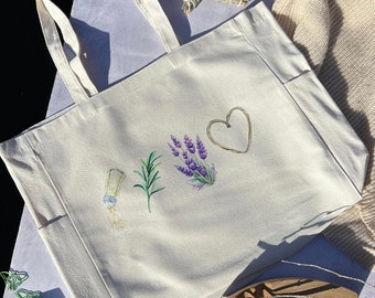 Love and Lavender Tote Bag, Witchy Tote Bag, Tote Bag With Zipper Pocket, Green Witch Tote, Magic Tote Bag, Cottage Core Tote Bag, Cute Tote