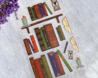 Antique Books Sticker Sheet, Junk Journal Stickers, Dark Academia Sticker Sheet, Library Stickers, Booktok Stickers, PET Sticker Sheets,