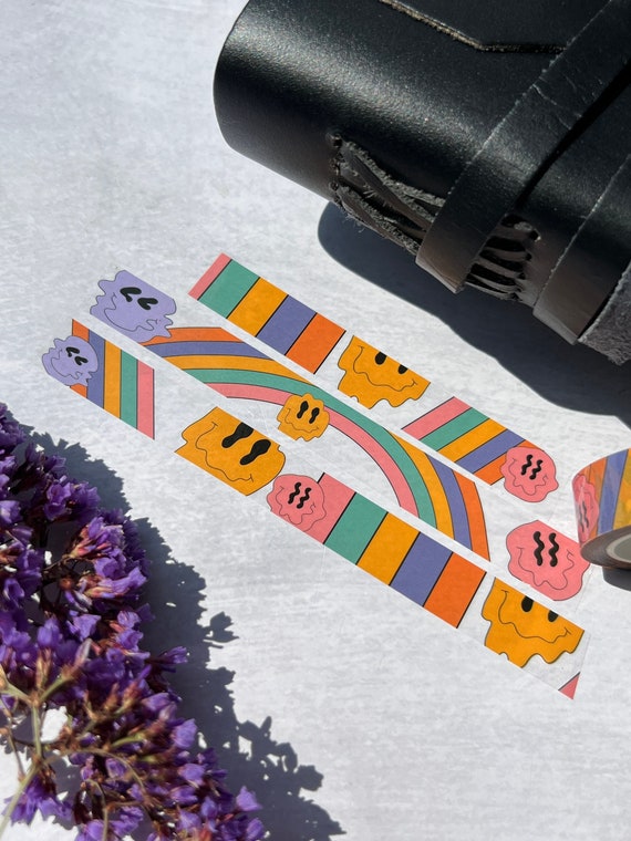 Smiley Face Washi Tape, Groovy Washi Tape, 60s Washi Tape, Rainbow Washi Tape, Clear Washi Tape, Retro Washi Tape, 90's Bujo Stickers