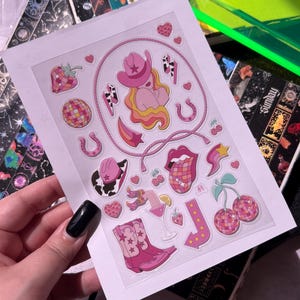 Kit de diário Saddle Up Sweetheart Junk, kit de diário Cowgirl, papel Disco, papel de diário Girls Night, diário Cherry, adesivos de bota Cowgirl