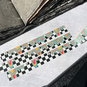 Cinta washi a cuadros con goteo, cinta washi a cuadros negros, cinta washi Y2k, cinta washi emo, cinta washi de cuadros vichy, cinta washi a cuadros arcoíris