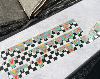 Drip Checkered Washi Tape, Black Checkered Washi Tape, Y2k Washi Tape, Emo Washi Tape, Gingham Washi Tape, Rainbow Checkered Washi Tape